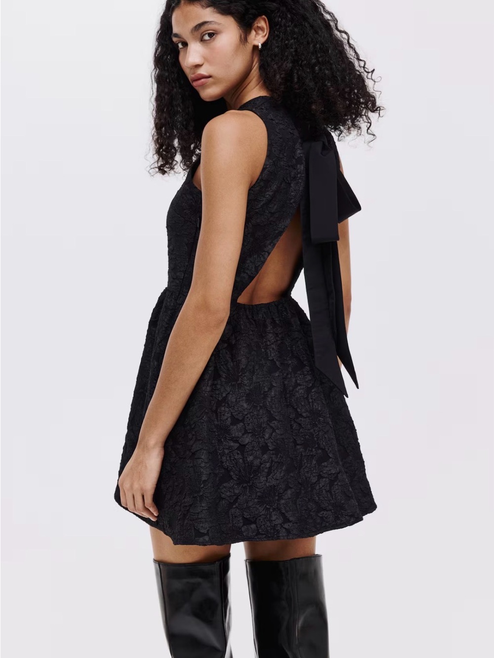 H&M Black Lace Mini Dress with Back Tie